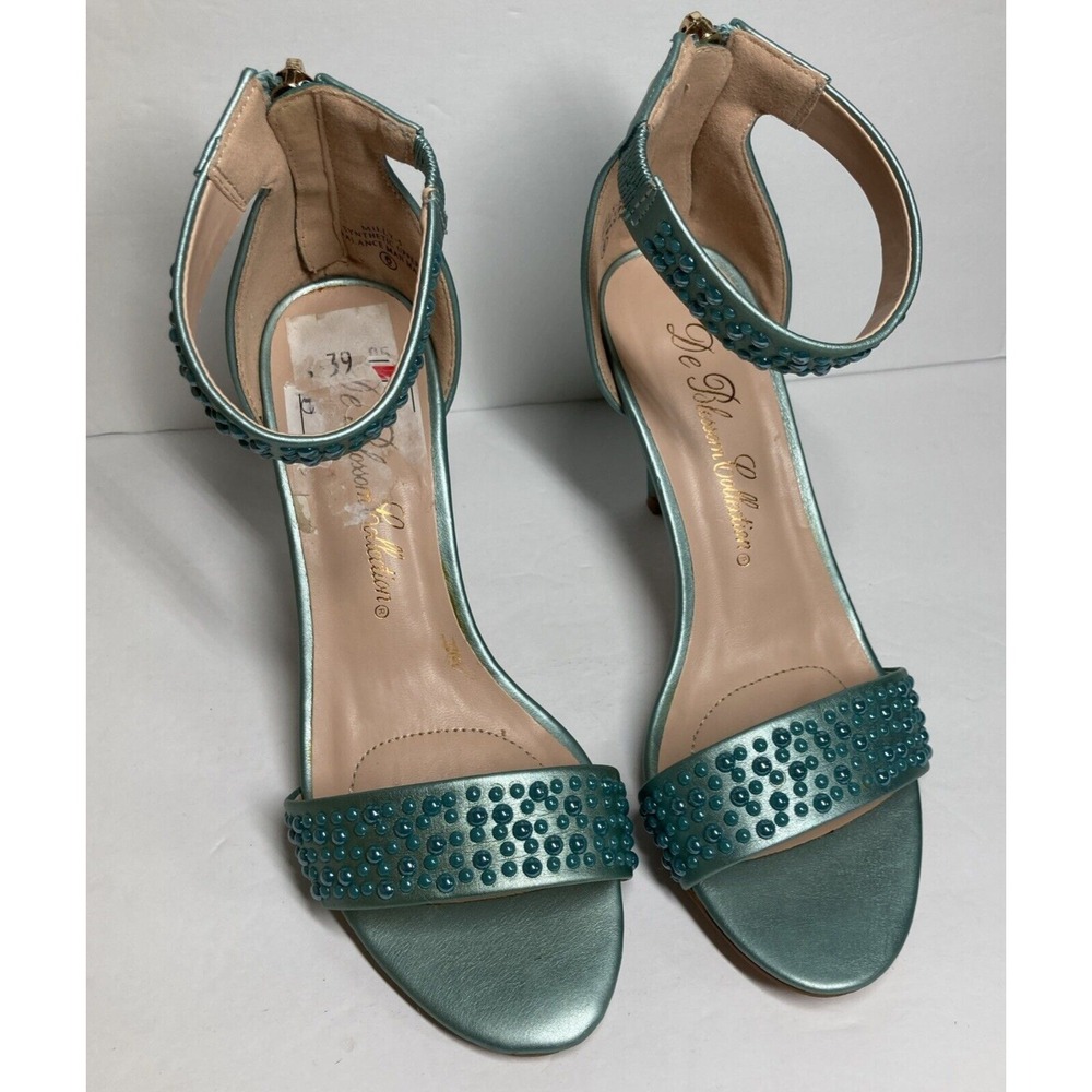 De Blossom Collection 3 Inch Heels Women's‎ 6 Aqua Blue Strappy Formal Evening